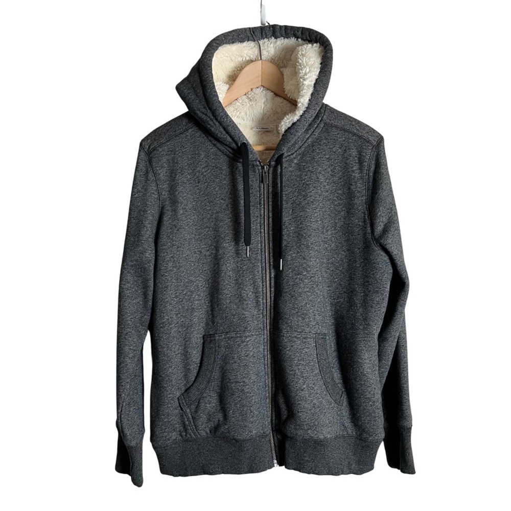 L.L. Bean Kids Boy’s Gray Sherpa Lined Heavy Full Zip Hoodie Size Large